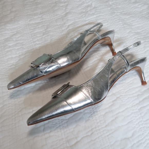 ZARA Silver Metallic Kitten Heel Shoes 39 - Picture 11 of 12